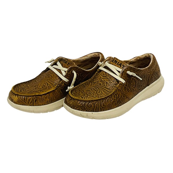 ARIAT 10042508 women's sz 6.5 floral embossed leather HILO casual shoes moc toe - Picture 3 of 10